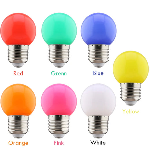 2pcs/lot 1W Colorful Led Bulb G45 E27 220V Lamp Red Yellow Blue Green Pink Orange White Christmas Wedding Night Light For Indoor