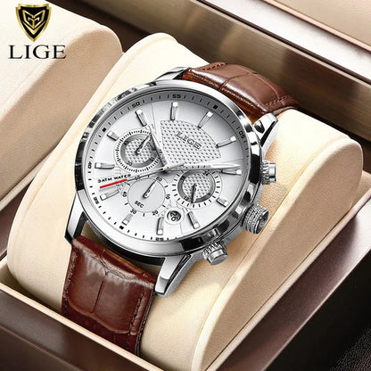 2024 New Mens Watches LIGE Top Brand Luxury Leather Casual Quartz Watch Men's Sport Waterproof Clock Watch Relogio Masculino+Box