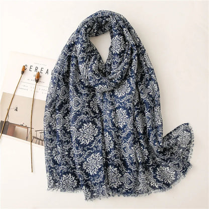 90*180cm Fashion high-grade flowers Cotton and linen female Polyester scarf printing gift custom national wind shawl beach towel