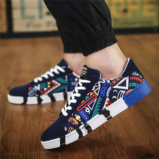 Men Sports Shoes Casual Canvas Shoes Fashion Print Sneakers Summer Trainers Leisure Shoes Men's Flats Slip Shoes