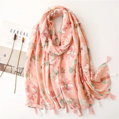 90*180cm Fashion high-grade flowers Cotton and linen female Polyester scarf printing gift custom national wind shawl beach towel