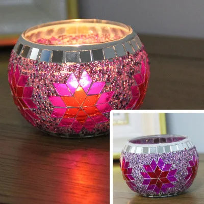 Color Snowflake Mosaic Glass Candlestick