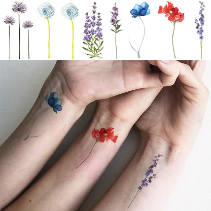 3D Watercolor Lavender Flower Temporary Tattoos For Women Body Art Arm Fake Flora Adults Tattoo Sticker Waterproof Girls Tatoos