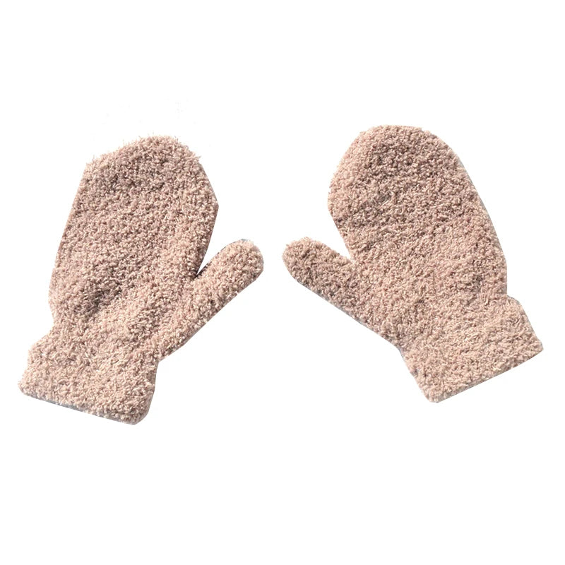 Warm Plush Thick Warm Baby Gloves Winter Plus Velvet Mittens Children Kid Coral Fleece Full Finger Gloves For 1-4Y Kids Gloves