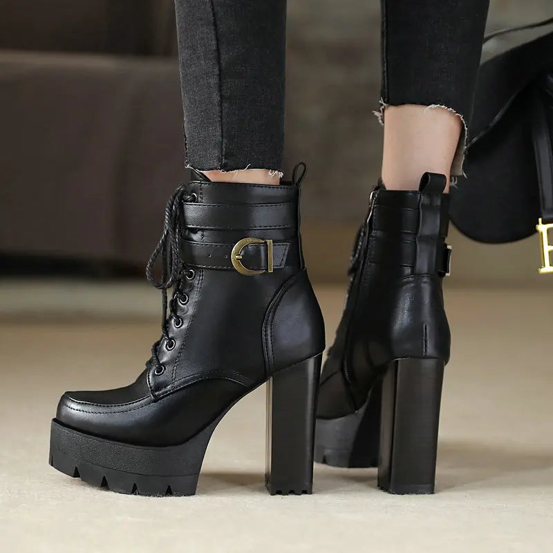 Autumn and winter new British style boots women's short boots thick with all-match