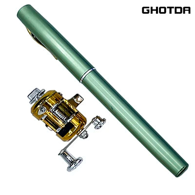 Fishing Rod Reel Combo Set Mini Telescopic Pocket Pen Fishing Rod Pole + Reel