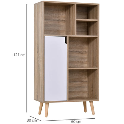 HOMCOM high sideboard furniture living room auxiliary cabinet with 5 compartments and 1 door for dining room kitchen bedroom 60x30x121cm