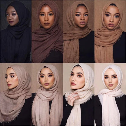 New 70*175Cm Women Muslim Crinkle Hijab for Women Soft Cotton Headscarf Islamic Head Wraps Femme Musulman Head Scarf