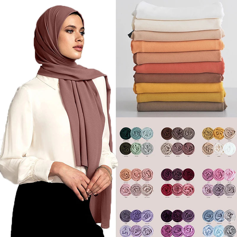 Muslim Bubble Chiffon Hijab Scarf lady solid female hijab stoles Long Wraps Georgette Islamic Head Scarves Ladies Hijabs turban