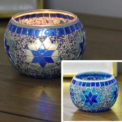 Color Snowflake Mosaic Glass Candlestick