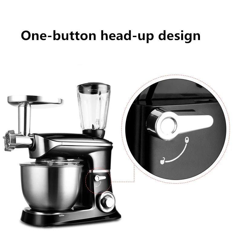 1300W 6.5L Planetary Mixer,electric Stainless Steel Mixer with bowl，chopper juicer Cream Cake Bread Kitchen Food Mixer 1300