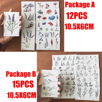 3D Watercolor Lavender Flower Temporary Tattoos For Women Body Art Arm Fake Flora Adults Tattoo Sticker Waterproof Girls Tatoos