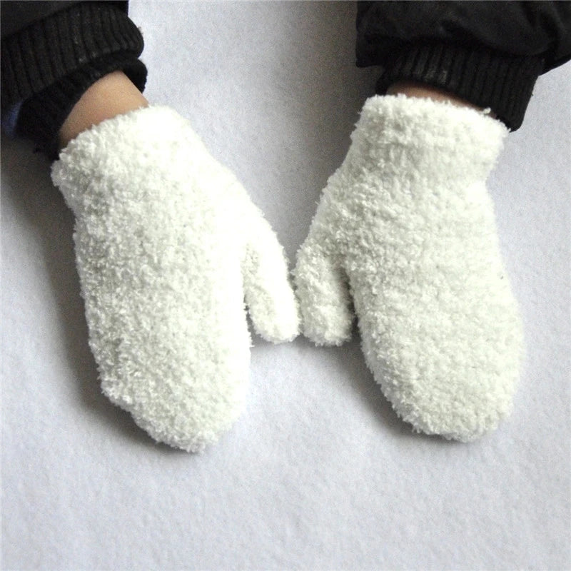 Warm Plush Thick Warm Baby Gloves Winter Plus Velvet Mittens Children Kid Coral Fleece Full Finger Gloves For 1-4Y Kids Gloves