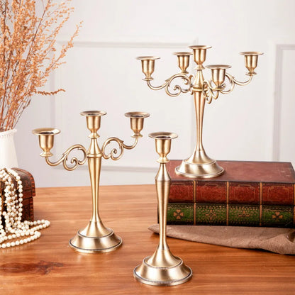 Candelabro de metal de bronce negro, dorado y plateado, candelabro retro de 5 brazos para decoración del hogar, hotel y cenas, candelabro retro romántico