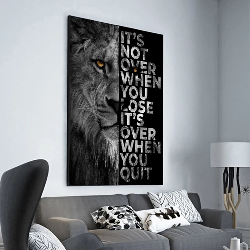 Canvas Painting Wild Lion Letter Motivational Quote Art Posters and Prints on Canvas Decorative Wall Art Picture for Home Decor