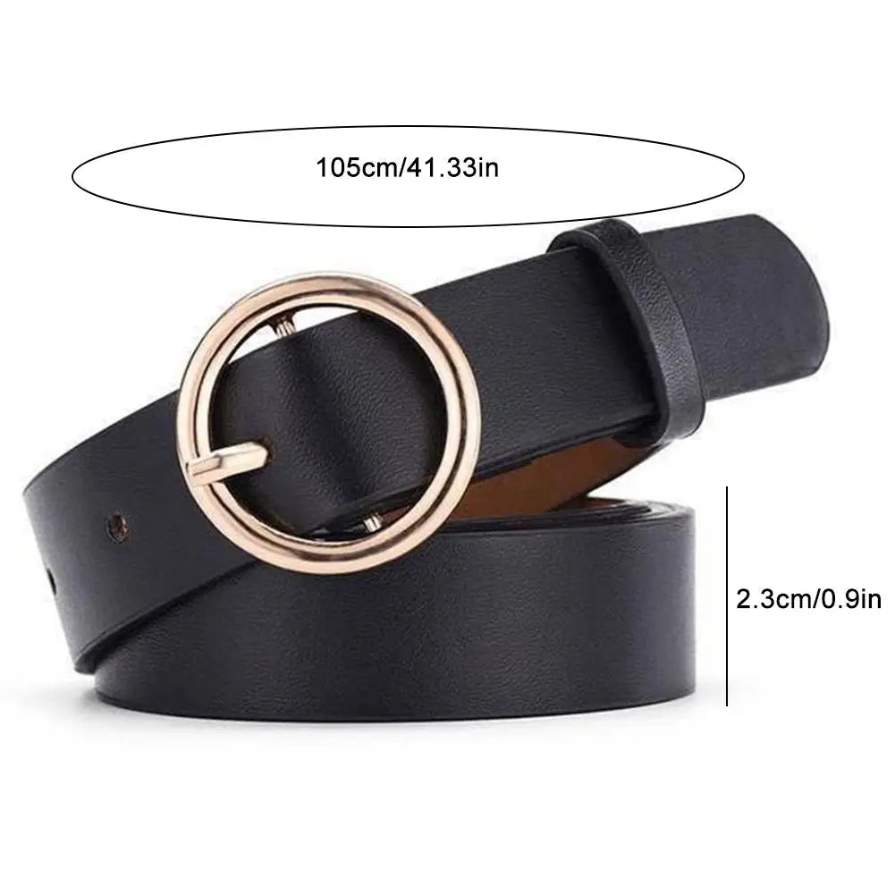 NEW High-end Round Women Belt Fashion Waist Belt Leather Metal Buckle For Ladies Leisure Dress Jeans Decoration Waistband