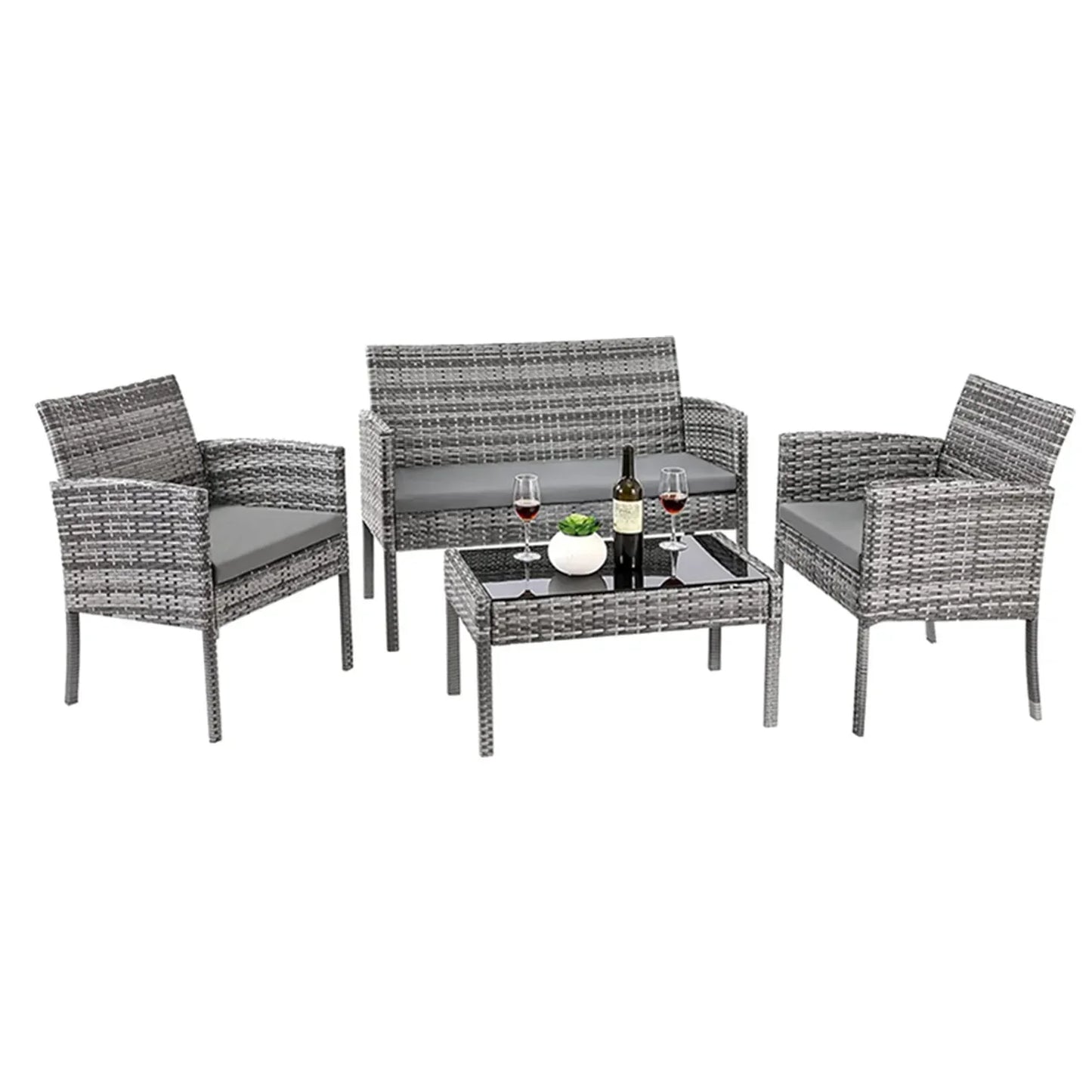 4 Piece Outdoor Garden Lounge Set with Cushion Garden Sofa Set Garden Furniture Sets for Patio Terrace Rattan Furniture