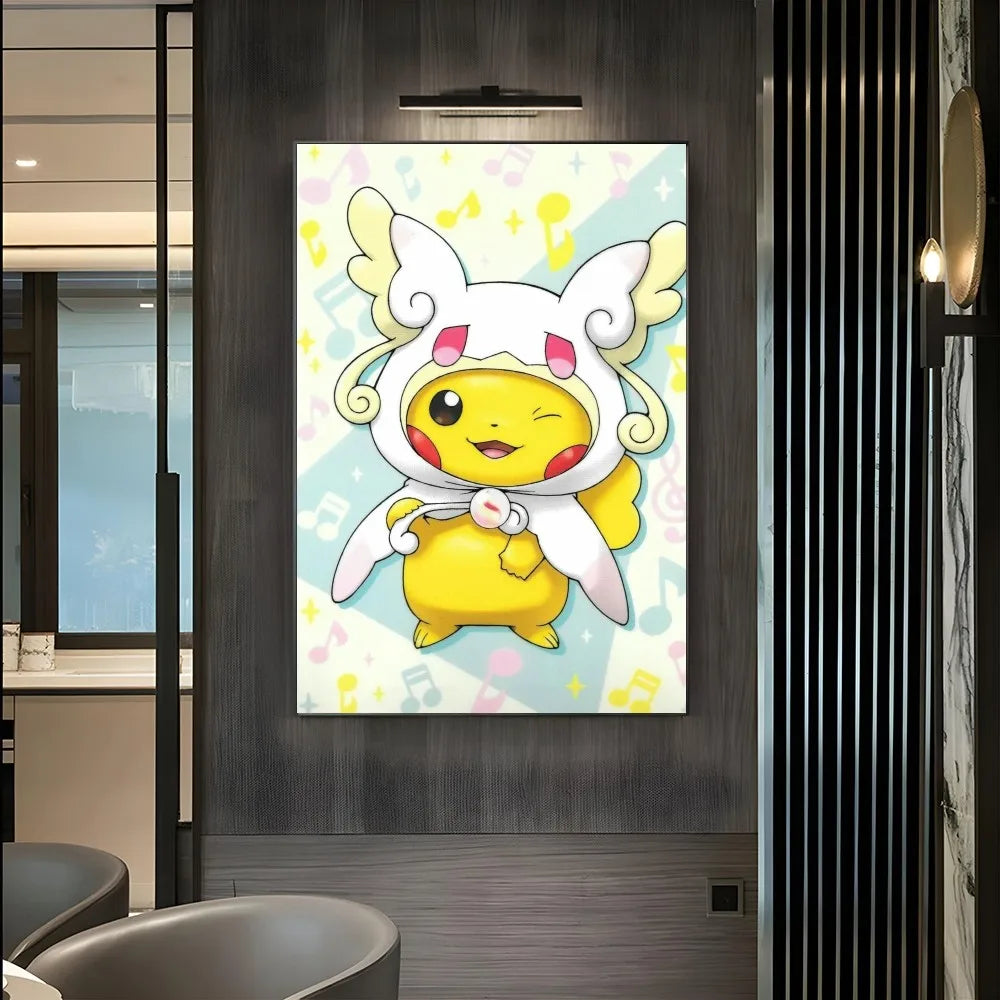 1PC Pokemon Pikachu Painting Cartoon Print Poster Paper Waterproof HD Sticker Bedroom Entrance Home Living Room Bar Wall Decor