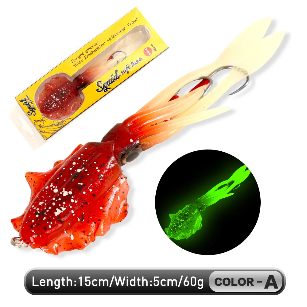 ZUKIBO Soft Squid Bait Fishing Trolling Lure Octopus Head Jigs 60g Luminous UV Squid Jig for Deep Sea Boat Fishing Wobblers Bait