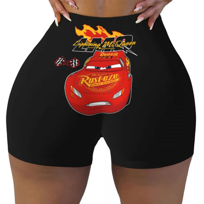 Custom Women Lightning Mcqueen Cars Workout Yoga Shorts Happy Gym Athletic Volleyball Biker Shorts