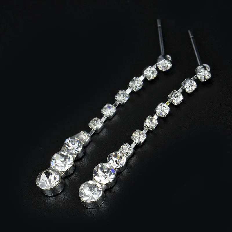 Fashion Drop Crystal Jewelry Set Rhinestone Necklace Earrings Jewelry Set for Bridal Bridesmaid Wedding Clothing Accessories