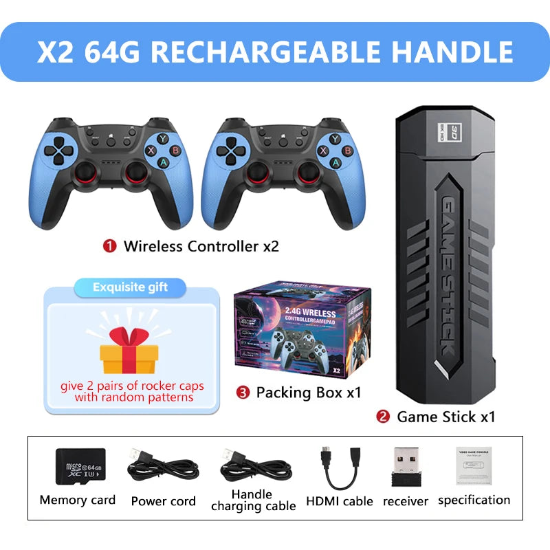 X2 128G Game 4K Game Stick 3D HD Retro Video Game Console Wireless Controller TV 40 Emulator For PS1/N64/DC Gift GD10 Pro