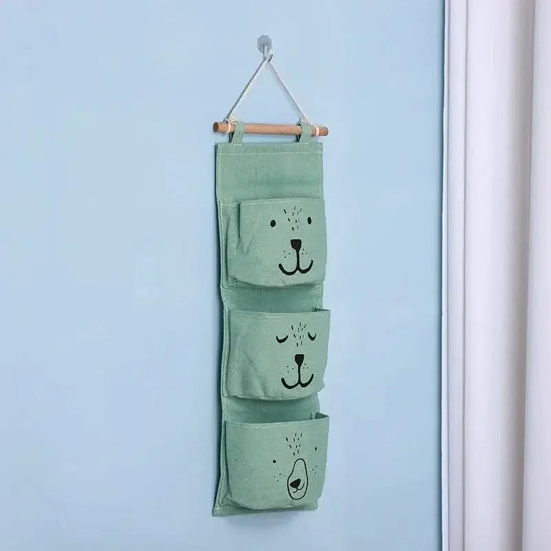 3 Pockets Cute Wall Mounted Storage Bag Closet Organizer Clothes Hanging Storage Bag Children Room Pouch Home Decor