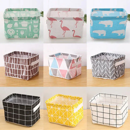 Foldable Storage Box Dormitory Sundries Storage Box Household Cotton Linen Fabric Desktop Storage Basket Cosmetic Organizer