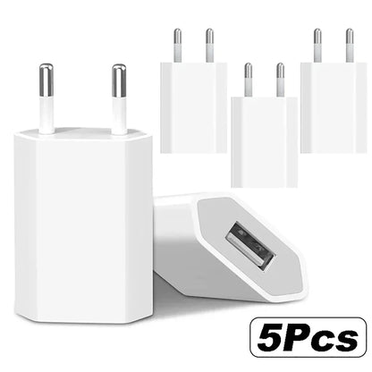 2-5PCs 5V 1A Eu AC Home Travel USB Wall Charger For IPhone 6 7 8 plus x xr 11 12 13 14