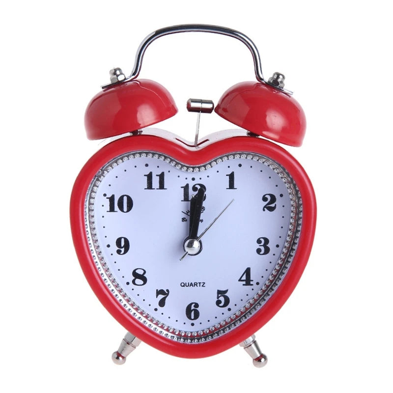 Heart Shape Bell Alarm Clock No Ticking Bell Alarm Clock with Nightlight for Kids Girls Bedroom Home Decor