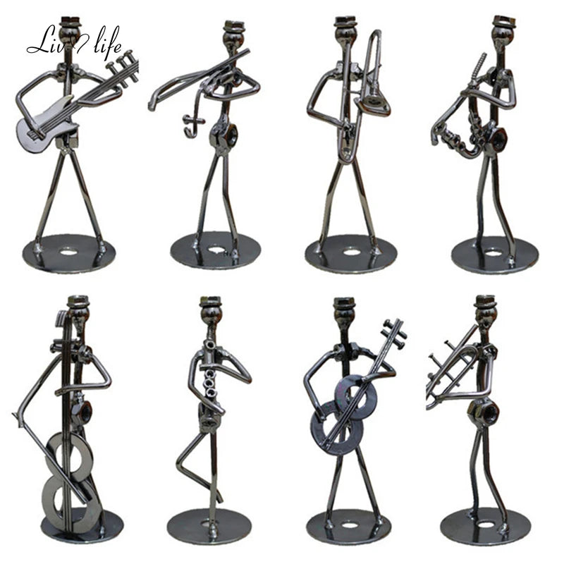 Metal Musician Guitar Player Statue Musical Instrument Little Iron Art Collectible Figurine Home Cafe Office Book Shelf Decorate