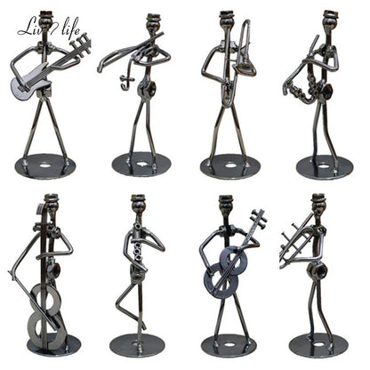 Metal Musician Guitar Player Statue Musical Instrument Little Iron Art Collectible Figurine Home Cafe Office Book Shelf Decorate