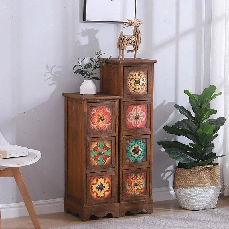 Multi-storey Locker Living Room Retro Storage Cabinet  American Bedside Table Bedroom Wide Cabinet Nightstand Home Furniture