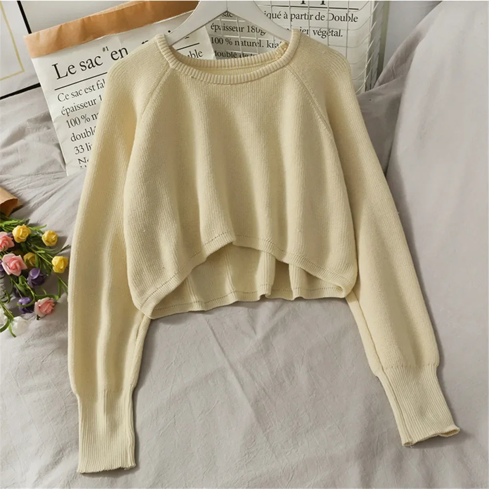 2024 Fashion Students All-match Knitwear Soft Korean New Pullovers Women O-neck Cropped Tops Autumn Winter Casual Loose Sweater