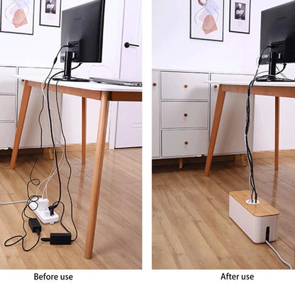 Caja de madera para guardar cables, organizador de enchufes y cargadores, a prueba de polvo, organizador de cables para el hogar