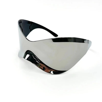 Oversized Futuristic Shield Sunglasses for Women Men Fashion Silver Mask Visor Sun Glasses Female Punk Y2K Eyeglasses