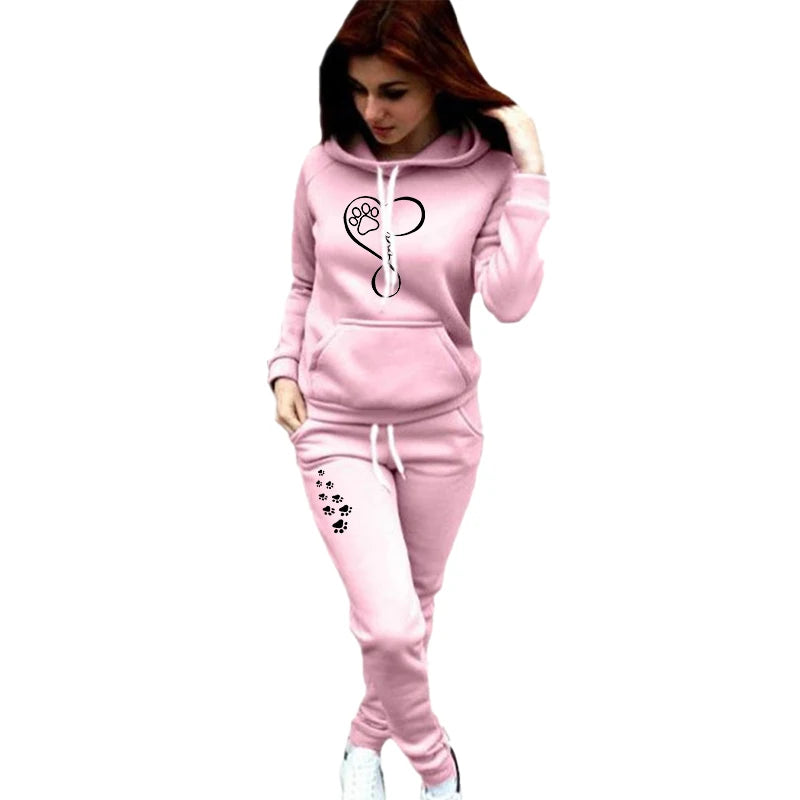 Women's casual sportswear 2-piece set sportswear long sleeved printed top casual pants sportswear jogging set S-2XL