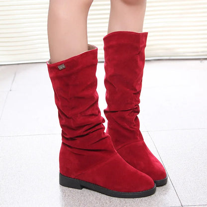 Women's Boots Winter New European American Fashion Frosted Mid-calf Women's Boots Low Heel Plus Velvet Knight Boots for Women