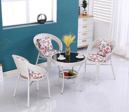 Balcony Small Coffee Tables Living Room Round Tables Rattan Woven Storage Small Tea Table Tempered Glass Leisure Round Table