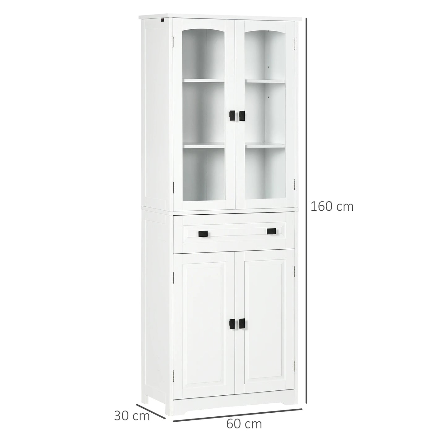 HOMCOM kitchen cupboard dining room sideboard auxiliary furniture with 4 doors 1 drawer and 2 adjustable living room shelves 60x30x160 cm White