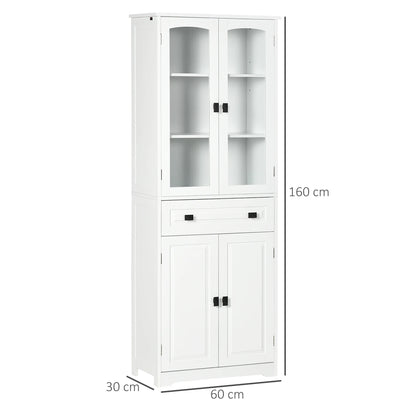 HOMCOM kitchen cupboard dining room sideboard auxiliary furniture with 4 doors 1 drawer and 2 adjustable living room shelves 60x30x160 cm White