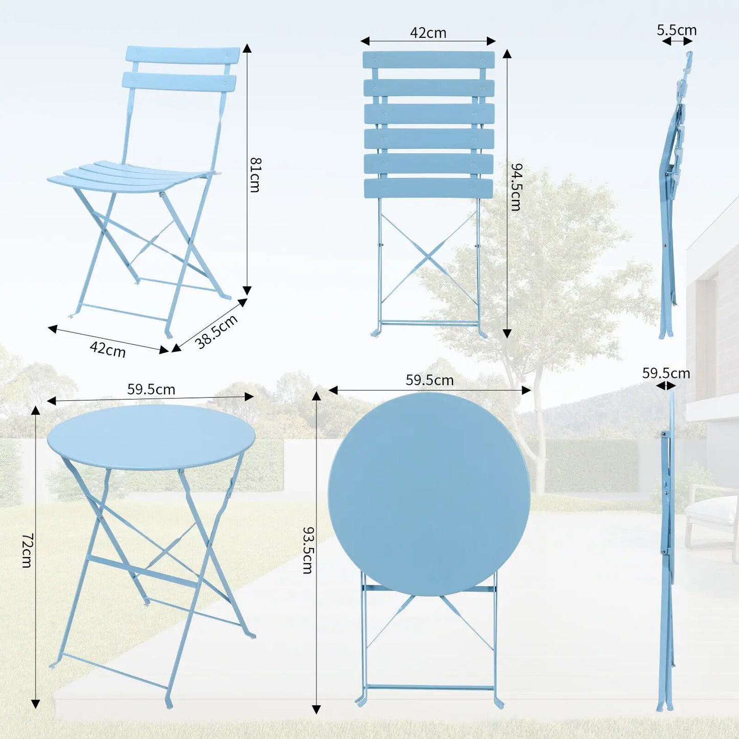 Outdoor Furniture Patio Set Bistro Table Set 3piece Steel Table And Chairs Folding Bistro Set For Lawn Balcony Backyard Yard