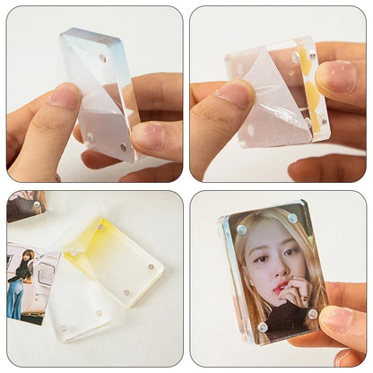 Acrylic Mini Photo Frame Kpop Photocard Holder Magnetic Idol Card Display Stand Picture Collect Book Cute Photo Protector Decor