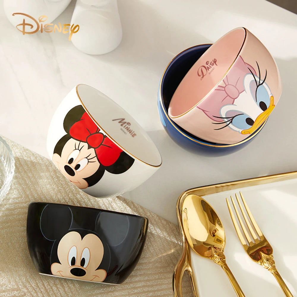 Disney Mickey Minnie Ceramic Rice Bowl Kids Cartoon Donald Dasiy Duck Women Child Kawaii Soup Noodle Rice Bowl Kids Tableware