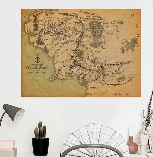 Banmu Middle Earth Retro Near Harad City Map Wall Art Poster Vintage Map Wall Canvas Paintings Livingroom Home Decor