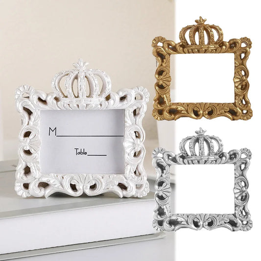 1PC Vintage Classic Carved Gold Mirror Crown Resin Picture Photo Frame Photo Clip Small Gift Miniature Mirror Decor Accessories