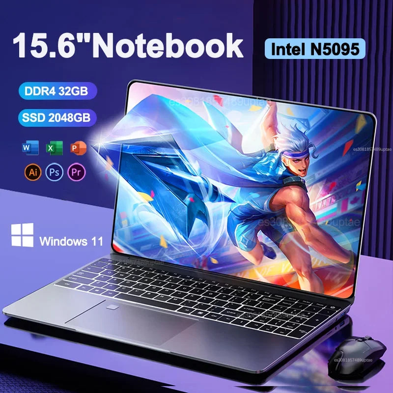 LooXTech© Laptop 15.6" 32GB Ram DDR4 2TB SSD Windows 11 Notebook Pc Gamer Intel N5095 Office Computer with Backlit Fingerprint