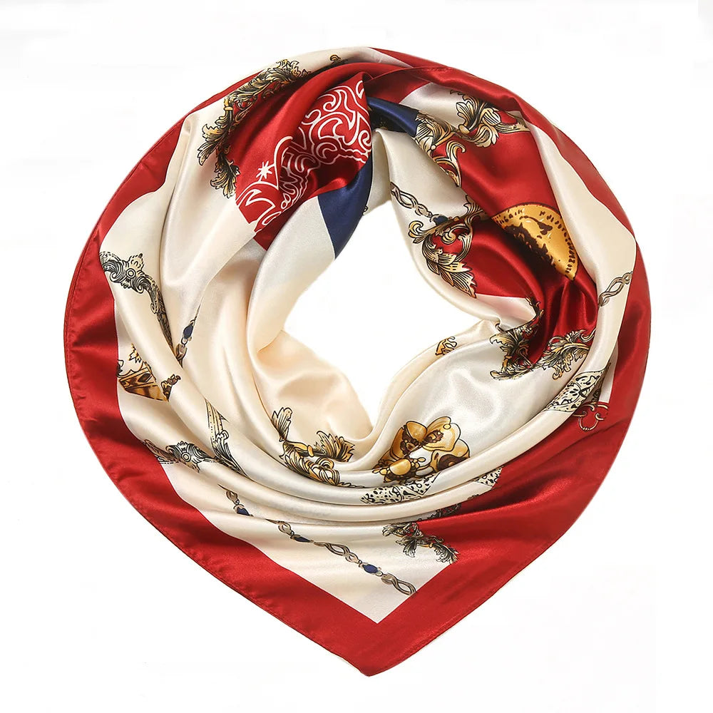 Floral Print Silk Square Scarf Women Soft Satin Kerchief Hairband Neckerchief Head Hijab Lady Headband Foulard Bag Ribbon