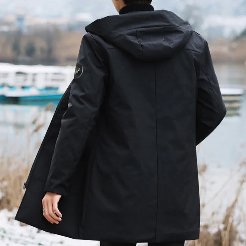 2024 New Plus Size Men's Winter Warm Jacket Fleece Parka Coat Black Hooded Windbreaker Outwear Fleec Jacket Long Parkas 8XL