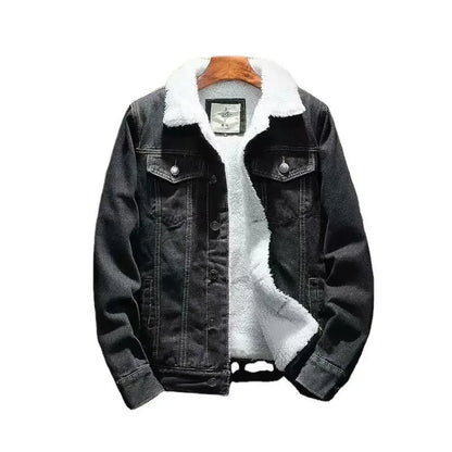 Winter Vintage Fleece-lined Denim Jacket Men's Wear Trendy Cotton-padded Coat Casual Scene Other Material